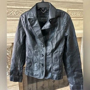 Guess Black Leather Women’s Motorcycle Grunge Jacket Size Small